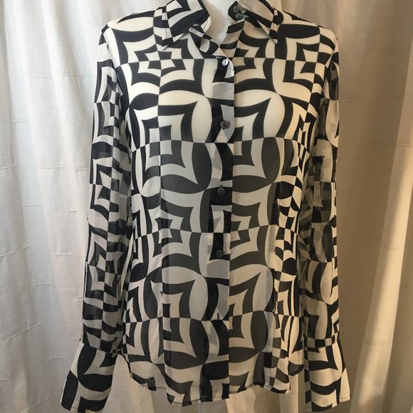 Kenneth Cole Black & White Geometric Blouse - Picture 3 of 10